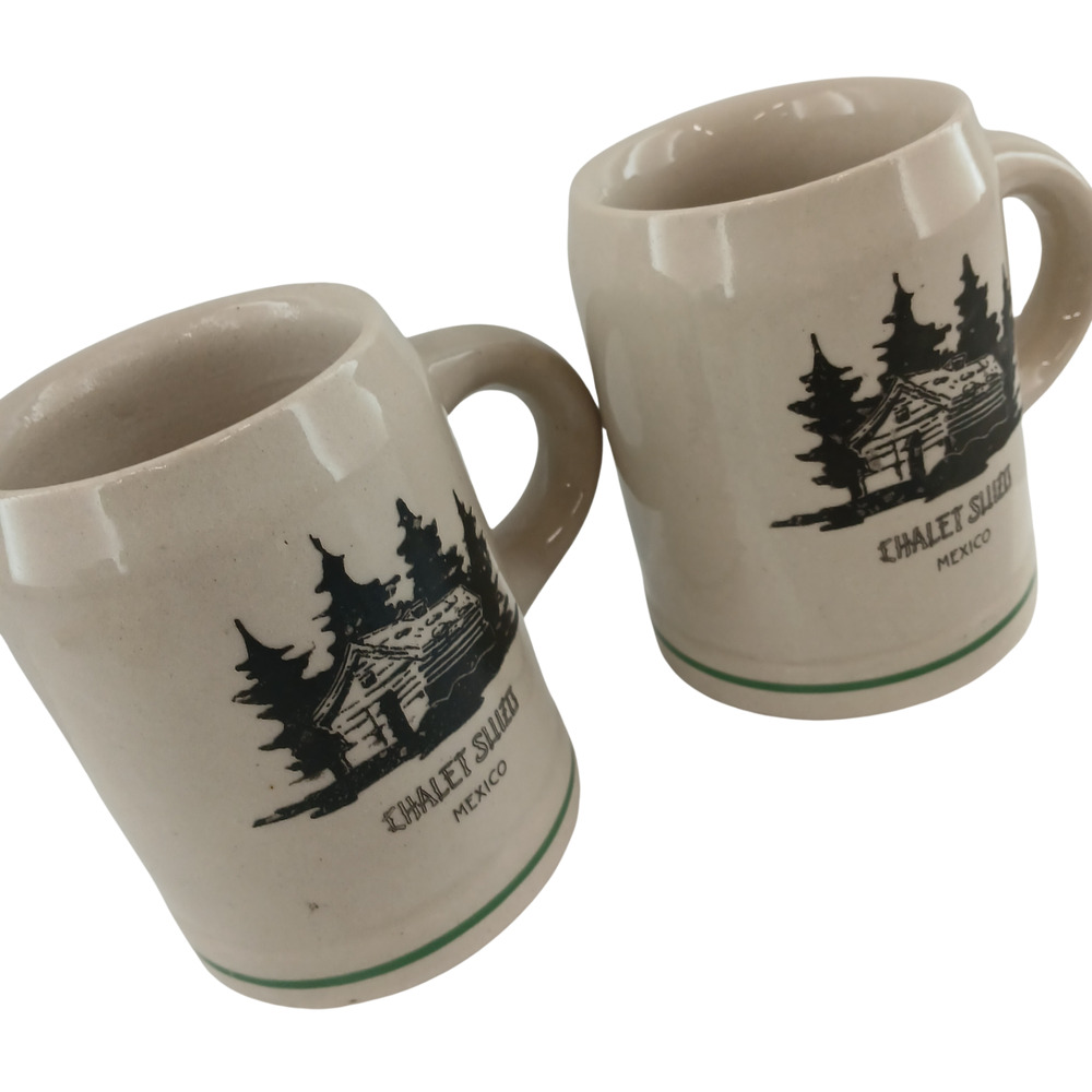 Chalet Suizo Mexico City Souvenir Stoneware Beer Stein Mug Anfora Cermica 2 Pcs